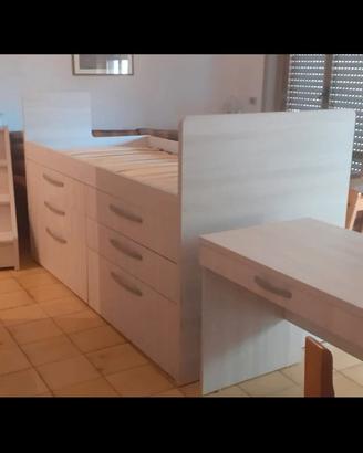 letto cassettone singolo con scrivania e scala