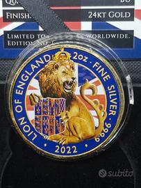 moneta argento 999 2oz lion england 2022
