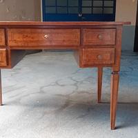 Scrivania Antica legno pregiato/pelle 5 cassetti 
