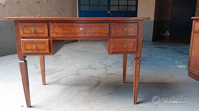 Scrivania Antica legno pregiato/pelle 5 cassetti 