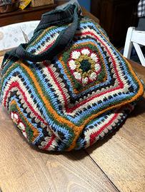 Borsa, uncinetto a mattonella con manici lunghi