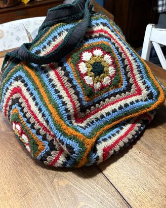 Borsa, uncinetto a mattonella con manici lunghi