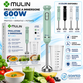 MULIN Frullatore a Immersione Set 2 in 1 600W