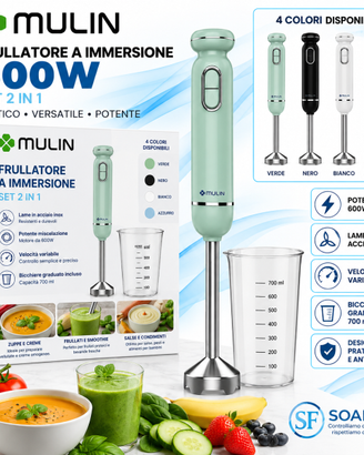 MULIN Frullatore a Immersione Set 2 in 1 600W
