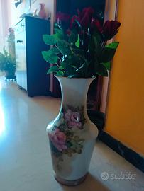 Vaso vintage in ceramica dipinto a mano con rose