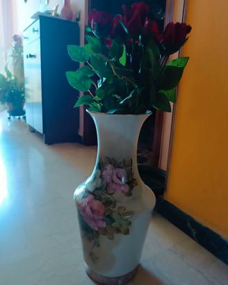 Vaso vintage in ceramica dipinto a mano con rose