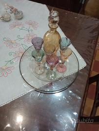 set 6 calici di vetro di murano con bottiglia p
