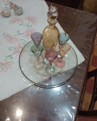 set 6 calici di vetro di murano con bottiglia p