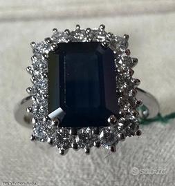 ANELLO ORO 18kt. DIAMANTI E ZAFFIRO OTTAGONALE