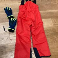 Salopette sci bambino/a rossa 5-6 Anni+guanti