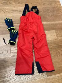 Salopette sci bambino/a rossa 5-6 Anni+guanti