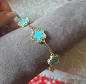 Bracciale fiori Acciaio Placcato Oro e Zirconi