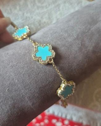 Bracciale fiori Acciaio Placcato Oro e Zirconi
