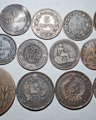 Lotto 15 Monete Mondiali'800 in Rame da catalogare