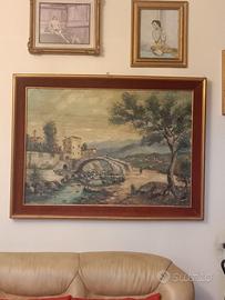 QUADRO GRANDE OLIO SU TELA  BORGO FIUME/PONTE "60