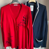 Set 2 Cardigan donna cotone blu-rosso Vintage