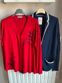 Set 2 Cardigan donna cotone blu-rosso Vintage