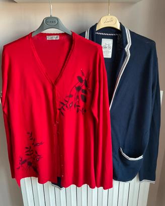 Set 2 Cardigan donna cotone blu-rosso Vintage