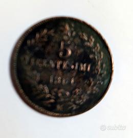 Moneta 5 Centesimi 1861 Vittorio Emanuele II