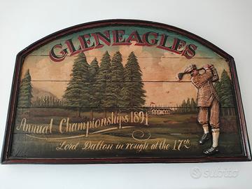quadro vintage in rilievo legno gioco golf 60x90