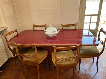 Tavolo vintage artiginale anni '50 + 6 sedie
