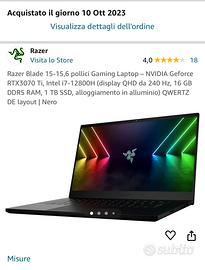 Razer Blade 15”2023 8 mesi di vita Rtx 3070TI