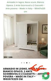 Armadio bianco arte povera con ante scorrevoli 