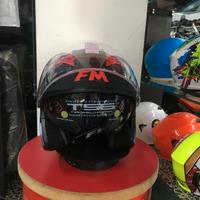 Casco jet FM nero e rosso doppia visiera