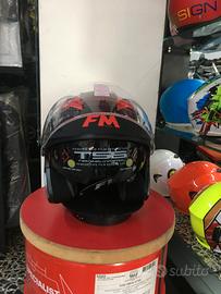 Casco jet FM nero e rosso doppia visiera