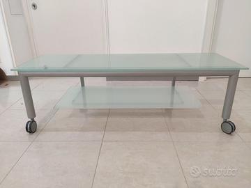 Tavolino in vetro porta TV con rotelle