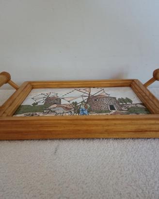 Vassoio vintage con piastrella in ceramica usato