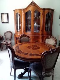 Sala da pranzo classica, legno massello noce nazio
