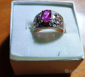 Nuovo anello a fascia Oro Rosa 14kt - zaffiro rosa