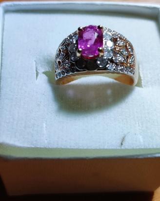 Nuovo anello a fascia Oro Rosa 14kt - zaffiro rosa