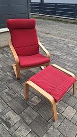 Poltrona + appoggiapiedi Ikea POANG rosso oscuro