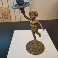 portacandele vintage in bronzo raffigurante un put