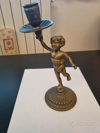 portacandele vintage in bronzo raffigurante un put