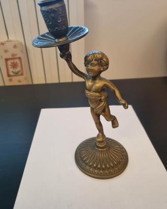 portacandele vintage in bronzo raffigurante un put