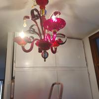 lampadario 3 luci in vetro rosso di Murano
