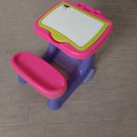 Banco scuola bimba,plastica rosa,viola e bianco