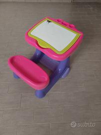 Banco scuola bimba,plastica rosa,viola e bianco