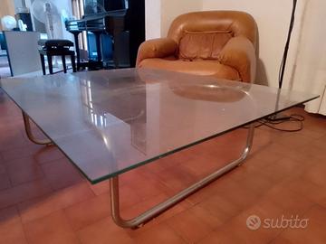 TAVOLO VINTAGE VETRO E ACCIAIO