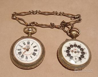Coppia Orologi Da Tasca Roskopf XIX secolo +Catena