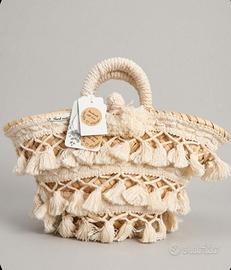 Coffa in palma nana con nappine beige