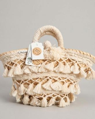 Coffa in palma nana con nappine beige