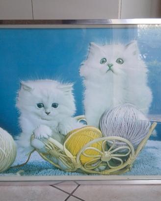 Quadro con gatti e  cornice argentata