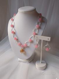 Set Gioielli Stile vintage neoclassico pietre rosa