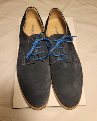 Francesine uomo in camoscio blu, come nuove, n. 42