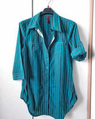 Camicia a righe accorciabile col. petrolio xl