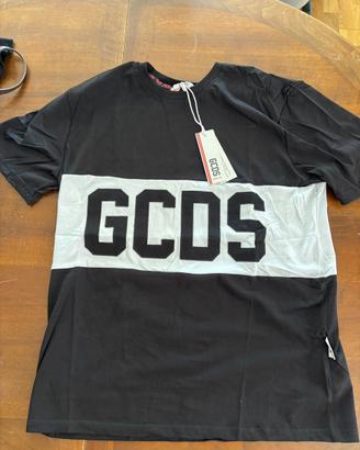 T-Shirt GCDS Band Logo Nera e Bianca-Taglia L